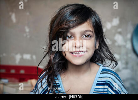 Passau, Germany - August 2th, 2015: Afghanistan girl named Nasila in refugee camps, Passau Stock Photo