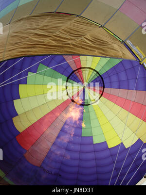 Hot air balloon from Sywell Northamptonshire England, inflating the envelope Stock Photo