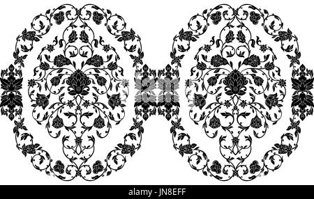 intricate seamless border in Eastern style on white background. Ornate element for design.Monochrome line art ornamental pattern , can be used as wedd Stock Photo
