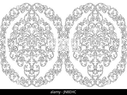 intricate seamless border in Eastern style on white background. Ornate element for design.Monochrome line art ornamental pattern for wedding invitatio Stock Photo