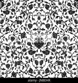 intricate seamless pattern Eastern style on white background. Ornate element for design.Monochrome line art ornamental decoraton for wedding invitatio Stock Photo