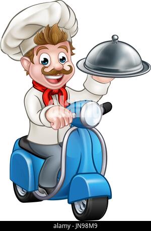 Cartoon Chef on Moped Scooter  Stock Vector