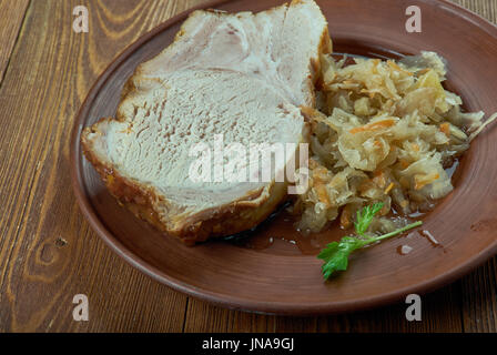 Frankfurter Rippchen - hot cured cutlet with sauerkraut,traditional dish served in and around Frankfurt am Main, German Stock Photo