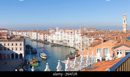 Aerial panorama view of the Grand Canal and the city of Venice, Veneto, Italy   on a cold sunny winter day in January overlooking the sestiere of Cann Stock Photo