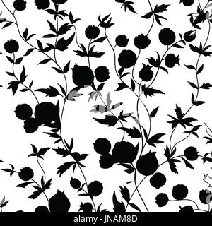 Floral seamless pattern. Garden flower silhouette background. Flourish seamless texture with flowers. Stock Photo