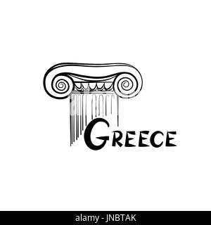 Greece symbol. Ionic column. Travel Greece label Stock Photo