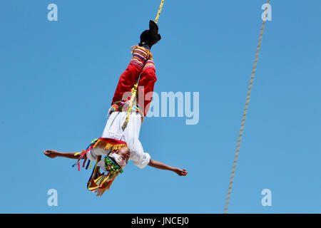 Papantla flyer performing the dance ritual in Mexico Stock Photo