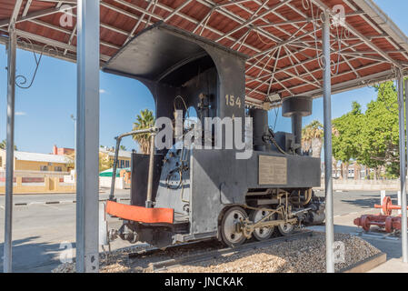 WINDHOEK, NAMIBIA - JUNE 17, 2017: A Zwillinge No 154A steam locomotive on display at the museum at the railway station in Windhoek Stock Photo