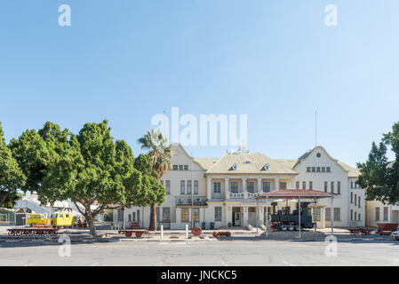 WINDHOEK, NAMIBIA - JUNE 17, 2017: The railway station and railway museum in Windhoek. The building was built in 1912 and enlarged in 1929 Stock Photo