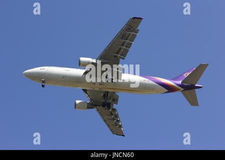 CHIANGMAI , THAILAND - FEBRUARY 5 2014: HS-TAZ Airbus A300-600 of Thaiairway. Landing to Chiangmai airport from Bangkok Suvarnabhumi. Stock Photo