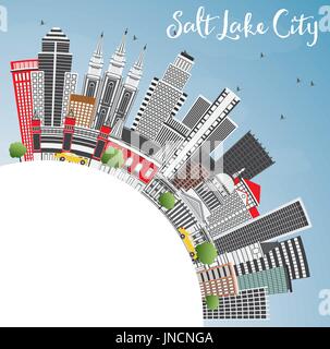 Salt Lake City Skyline with Gray Buildings, Blue Sky and Copy Space. Vector Illustration. Stock Vector