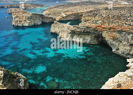 Looking towards Gozo from cliffs on the island of Comino, Malta Stock Photo