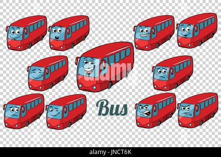 bus autobus collection set neutral background. Comic book cartoon pop art retro color illustration drawing Stock Vector