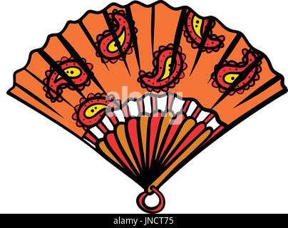 paper fan illustration isolated on white background. Comic book cartoon pop art retro color illustration drawing Stock Vector