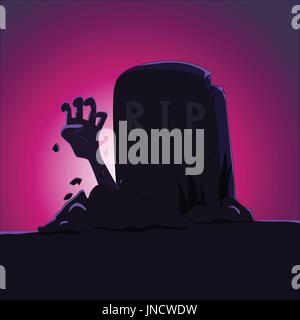 Zombie's hand rising from grave - cartoon vector illustration Stock Vector