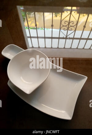 Trays on the table with window reflection Stock Photo