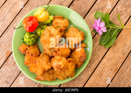 Salt Cod Fritters Accras De Morue On A Plate With Habanero Peppers In Martinique Stock Photo Alamy