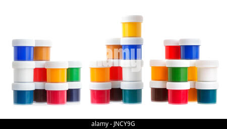 Gouache in jars isolated on white background Stock Photo