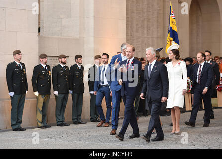 The Duke and Duchess of Cambridge with King Philippe and Queen Mathilde of Belgium arrive at the Menin Gate in Ypres ahead of this evening's commemoration. Stock Photo