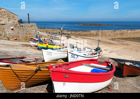 fishing boats on the harbour slipway at sennen cove in cornwall, england, uk. Stock Photo