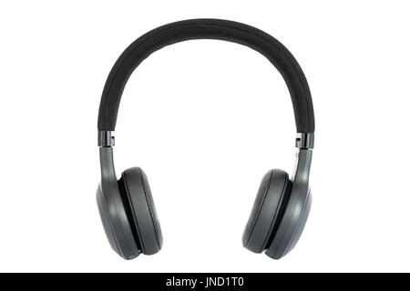 Headphones. Isolated black headphones. Front view. Isolated on white background Stock Photo