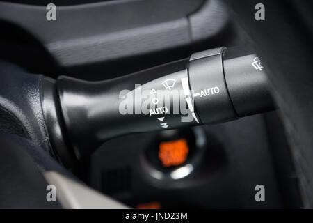 Car windshield wipers and washer switch control; Close-up view Stock Photo
