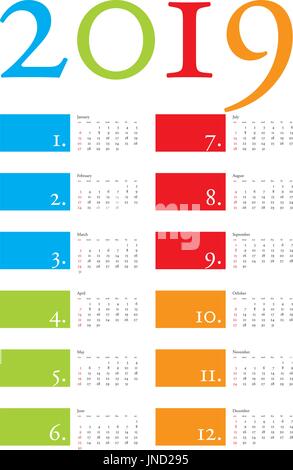 Colorful and elegant Calendar for year 2019 in vector format Stock Vector
