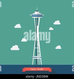 Space Needle. Observation tower in Seattle. Vector illustration Stock Vector