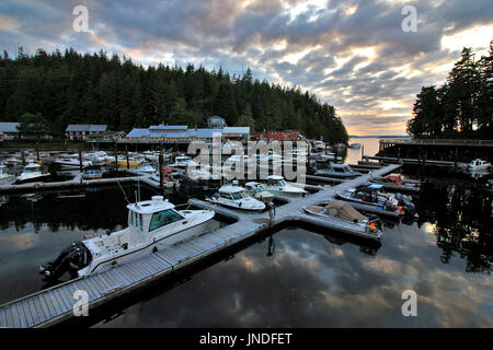 Boardwalk at Telegraph Cove harbor in Northern Vancouver Island, British Columbia Stock Photo