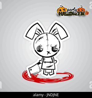 Helloween evil bunny voodoo doll pop art comic Stock Vector