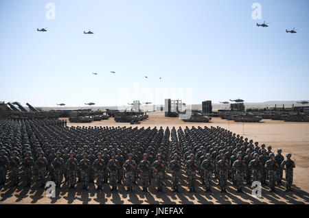 Zhurihe. 30th July, 2017. A military parade is held to celebrate the 90th anniversary of the founding of the Chinese People's Liberation Army (PLA) at Zhurihe training base in north China's Inner Mongolia Autonomous Region, July 30, 2017. Credit: Wang Jianhua/Xinhua/Alamy Live News Stock Photo