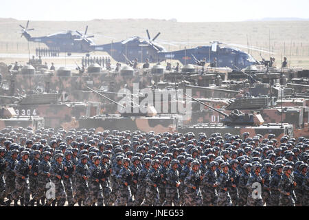 Zhurihe. 30th July, 2017. A military parade is held to celebrate the 90th anniversary of the founding of the Chinese People's Liberation Army (PLA) at Zhurihe training base in north China's Inner Mongolia Autonomous Region, July 30, 2017. Credit: Wu Xiaoling/Xinhua/Alamy Live News Stock Photo