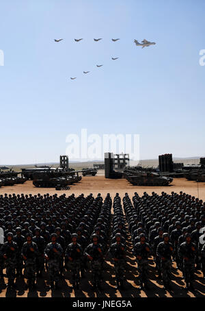 Zhurihe. 30th July, 2017. A military parade is held to celebrate the 90th anniversary of the founding of the Chinese People's Liberation Army (PLA) at Zhurihe training base in north China's Inner Mongolia Autonomous Region, July 30, 2017. Credit: Wang Jianhua/Xinhua/Alamy Live News Stock Photo