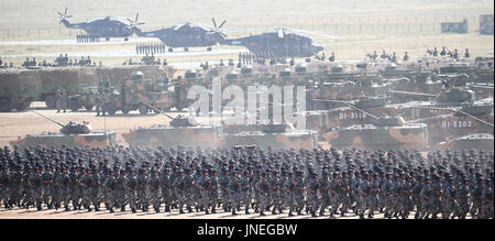 Zhurihe. 30th July, 2017. A military parade is held to celebrate the 90th anniversary of the founding of the Chinese People's Liberation Army (PLA) at Zhurihe training base in north China's Inner Mongolia Autonomous Region, July 30, 2017. Credit: Yao Dawei/Xinhua/Alamy Live News Stock Photo