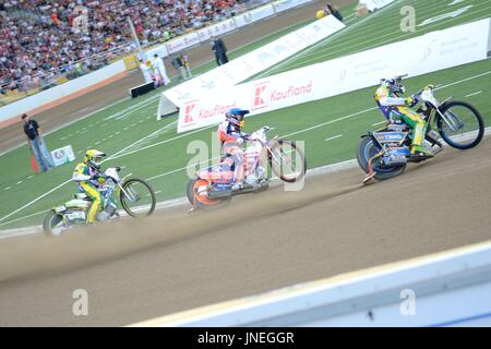 Wroclaw, Poland. 29th July, 2017. The World Games 2017, Special invitation sport speedway finals. 7 national teams from Denmark, Sweden, Russia, Australia, Germany, Poland and United Kingdom. From right Jason Doyle from Austrlia, Emil Sayfutdinov from Russia and Chris Holder from Austrlia in Wroclaw, Poland. Credit: Bartlomiej Magierowski/Alamy Live News. Stock Photo