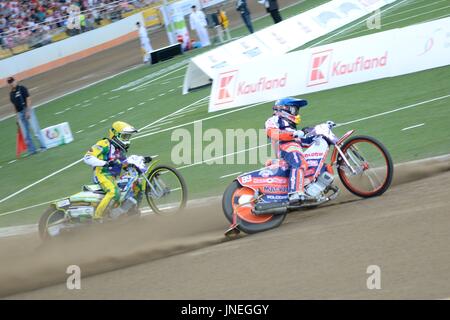 Wroclaw, Poland. 29th July, 2017. The World Games 2017, Special invitation sport speedway finals. 7 national teams from Denmark, Sweden, Russia, Australia, Germany, Poland and United Kingdom. From right: Emil Sayfutdinov from Russia and Chris Holder from Austrlia in Wroclaw, Poland. Credit: Bartlomiej Magierowski/Alamy Live News. Stock Photo