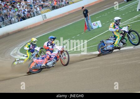 Wroclaw, Poland. 29th July, 2017. The World Games 2017, Special invitation sport speedway finals. 7 national teams from Denmark, Sweden, Russia, Australia, Germany, Poland and United Kingdom. From right Jason Doyle from Austrlia, Emil Sayfutdinov from Russia and Chris Holder from Austrlia in Wroclaw, Poland. Credit: Bartlomiej Magierowski/Alamy Live News. Stock Photo