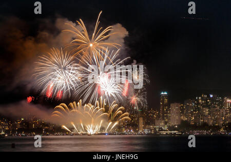 Vancouver, Canada. 29th July, 2017. Japanese team display their fireworks during the 27th annual Celebration of Light in Vancouver, Canada, July 29, 2017. Fireworks teams from Japan, United Kingdom and Canada are participating in this year's Celebration of Light, an annual fireworks competition in Vancouver. Credit: Liang Sen/Xinhua/Alamy Live News Stock Photo