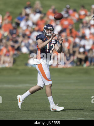 Englewood, Colorado, USA. 30th July, 2017. Broncos QB PAXTON LYNCH goes through drills during Broncos Training Camp at the UCHealth Center at Dove Valley Sunday morning. Credit: Hector Acevedo/ZUMA Wire/Alamy Live News Stock Photo