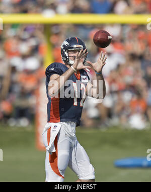 Englewood, Colorado, USA. 30th July, 2017. Broncos QB PAXTON LYNCH goes through drills during Broncos Training Camp at the UCHealth Center at Dove Valley Sunday morning. Credit: Hector Acevedo/ZUMA Wire/Alamy Live News Stock Photo