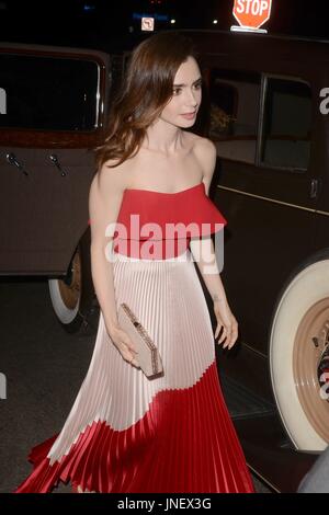 Los Angeles, CA, USA. 27th July, 2017. LOS ANGELES - July 27: Lily Collins at the 'The Last Tycoon' Premiere After Party at the Chateau Marmont Hotel on July 27, 2017 in West Hollywood, CA, at the after party at the Chateau Marmont Hotel, at arrivals for THE LAST TYCOON Amazon Series Premiere, Harmony Gold Preview House, Los Angeles, CA July 27, 2017. Credit: Priscilla Grant/Everett Collection/Alamy Live News Stock Photo