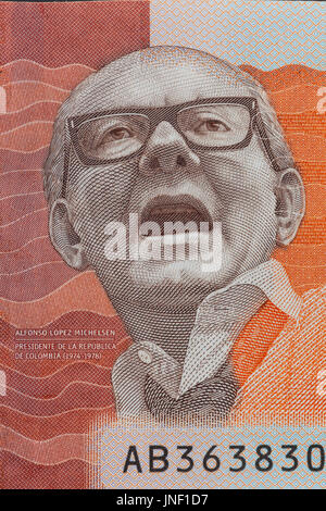 President Alfonso Gomez Michelsen on the twenty thousand Colombian pesos bill Stock Photo