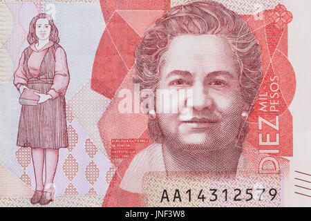Anthropologist Virginia Gutierrez on the ten thousand Colombian pesos bill Stock Photo
