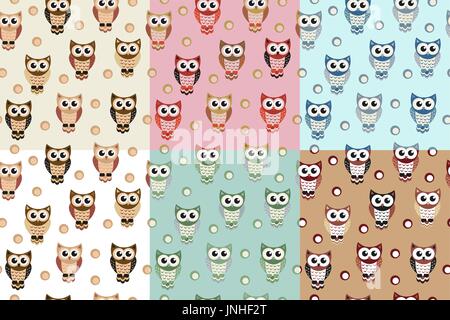 Kids seamless pattern with owls. Owl endless background, texture. Childrens backdrop. Vector illustration. Stock Vector