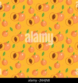 Peach seamless pattern. Apricot endless background, texture. Fruits backdrop. Vector illustration. Stock Vector