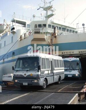 N.O.R.O.・Next Okinawan Riot Operation NAHA, Japan - Vehicles carrying the first group of riot police