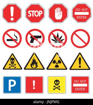 Road signs and Triangular Warning Hazard Signs Stock Vector