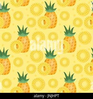 Pineapple seamless pattern. Ananas slices endless background, texture. Fruits background. Vector illustration. Stock Vector