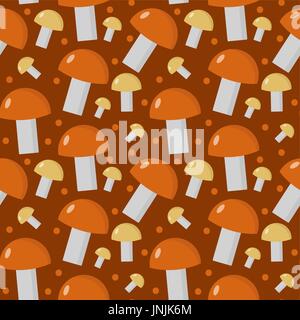 Mushrooms seamless pattern. Boletus edulis endless background, texture. Vegetable background. Vector illustration. Stock Vector