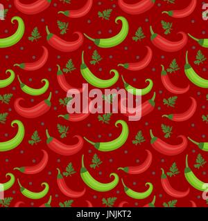 Chili peppers seamless pattern. Pepper red and green endless background, texture. Vegetable background. Vector illustration. Stock Vector